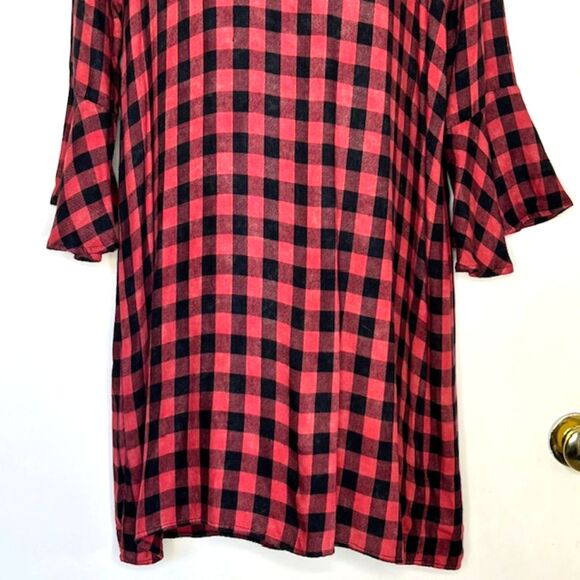 CLOTH & STONE ANTHROPOLOGIE BUFFALO PLAID SHIFT DRESS SIZE MEDIUM RUFFLED SLEEVE - Picture 6 of 11